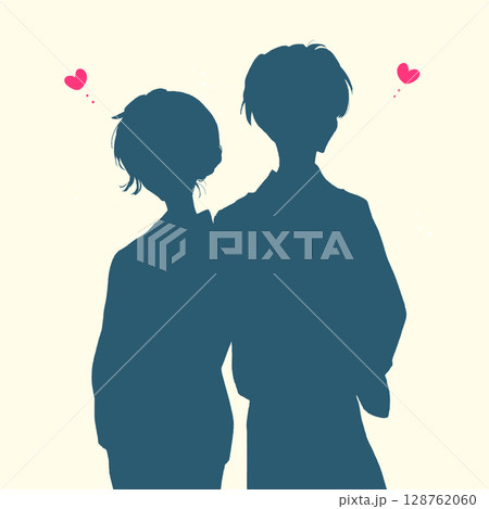 浴衣を着た恋する男女　影絵 128762060