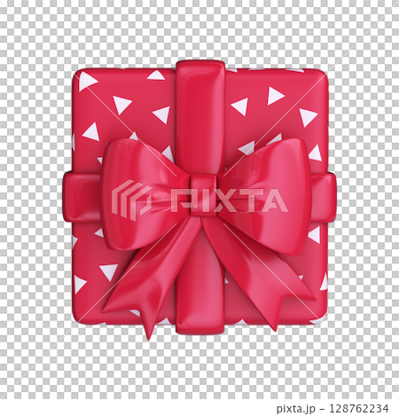 3D gift box with a red bow and pattern. Top view 3D gift box with a red bow and pattern. Top view 128762234