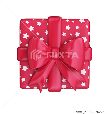 Red 3D gift box with a pattern of stars, top view Red 3D gift box with a pattern of stars, top view 128762249