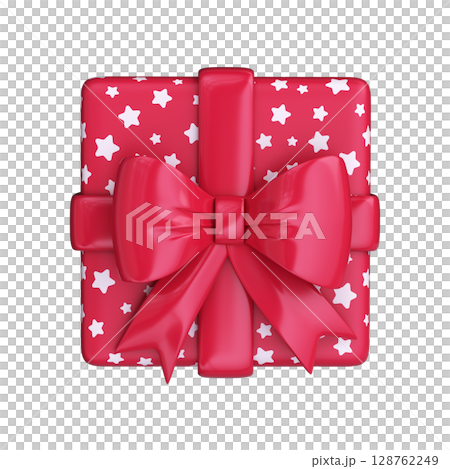 Red 3D gift box with a pattern of stars, top view 128762249