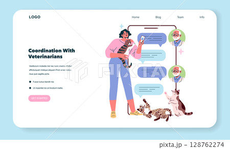AI Vet Consultant service facilitates seamless communication between pet owners and veterinarians, using technology for effective information sharing and pet care management. Vector illustration. 128762274