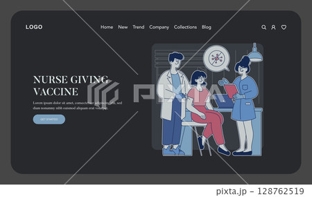 Healthcare professional interacting with a patient during vaccination. The scene captures the supportive atmosphere in a clinic, highlighting teamwork, care, and patient trust in health services Healthcare professional interacting with a patient during vaccination. The scene captures the supportive atmosphere in a clinic, highlighting teamwork, care, and patient trust in health services 128762519