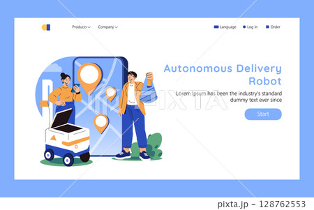 Future of Delivery. Autonomous robots bring packages to doorsteps as users track orders on smartphones, creating seamless, contactless experience driven by modern logistics and urban technology Future of Delivery. Autonomous robots bring packages to doorsteps as users track orders on smartphones, creating seamless, contactless experience driven by modern logistics and urban technology 128762553