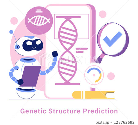 AI in medicine enhances genetic structure prediction through innovative technologies. A robot analyzes DNA patterns, demonstrating the integration of artificial intelligence in healthcare advancements AI in medicine enhances genetic structure prediction through innovative technologies. A robot analyzes DNA patterns, demonstrating the integration of artificial intelligence in healthcare advancements 128762692