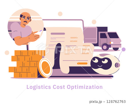 AI in logistics focuses on optimizing costs through innovative solutions. This illustration captures the efficiency of automated systems, management strategies, and resource allocation in modern AI in logistics focuses on optimizing costs through innovative solutions. This illustration captures the efficiency of automated systems, management strategies, and resource allocation in modern 128762763