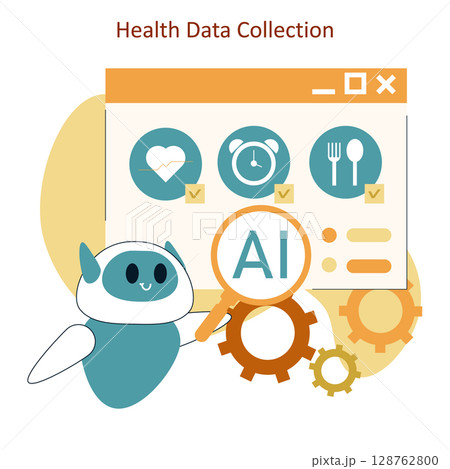 AI technology enhances health data collection through simplified interfaces and efficient data management. This illustration reflects innovation in healthcare monitoring and data analysis. AI technology enhances health data collection through simplified interfaces and efficient data management. This illustration reflects innovation in healthcare monitoring and data analysis. 128762800