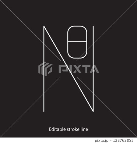 No pills symbol or icon. Vector stock illustration isolated on black background for design template medical, pharmacy, hospital, healthy bio shop concept web and print material. Editable stroke line.  128762853