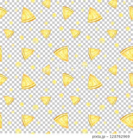 Seamless watercolor pattern with lemon slices and watercolor spots. Juicy fresh summer print for children's clothing, culinary textiles, fabrics, and wrapping paper. Lemon juice. Seamless watercolor pattern with lemon slices and watercolor spots. Juicy fresh summer print for children's clothing, culinary textiles, fabrics, and wrapping paper. Lemon juice. 128762969