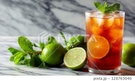 Refreshing Iced Tea with Lime and Mint 128763040