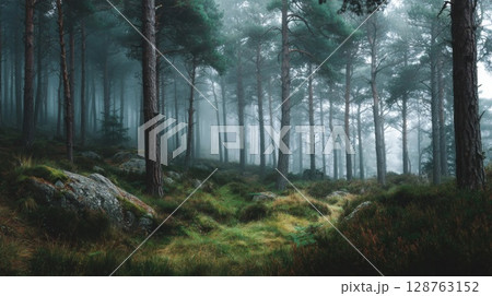 Misty Pine Forest Path Misty Pine Forest Path 128763152
