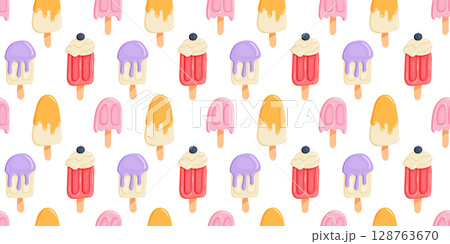 Icecream pattern with colorful ice cream on white background 128763670