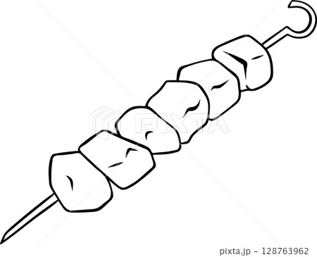 simple vector shish kebab icon on a skewer, Georgian national cuisine, black and white hand-drawn icons 128763962