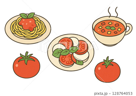 トマトを使ったカラフル料理セット トマトを使ったカラフル料理セット 128764053