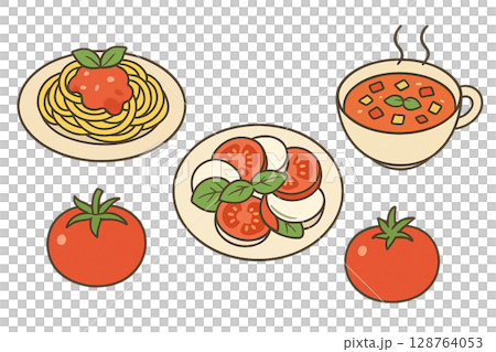 トマトを使ったカラフル料理セット トマトを使ったカラフル料理セット 128764053