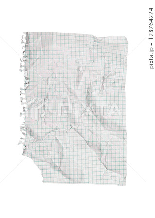 Crumpled Torn Checkered Paper on White Background for Study and Recycling Crumpled Torn Checkered Paper on White Background for Study and Recycling 128764224