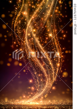 高級感あふれるオレンジの光粒背景 ― コピースペース付きバナー用素材 128764410