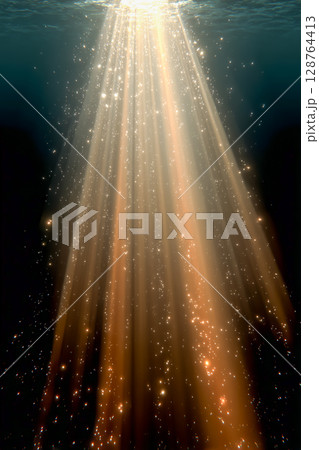 高級感あふれるオレンジの光粒背景 ― コピースペース付きバナー用素材 128764413