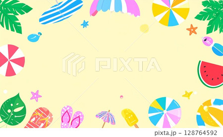 夏モチーフのかわいい背景フレーム10 夏モチーフのかわいい背景フレーム10 128764592