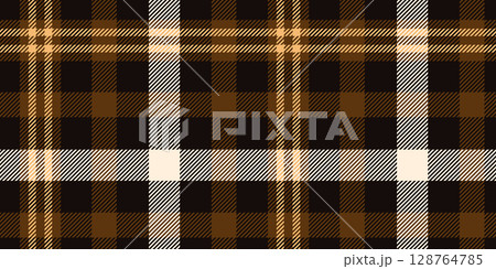Seamless Black and Brown Plaid Pattern with Tan and Cream Accents in a Bold Checkered Design for Textiles and Autumn-Themed Decorative Backgrounds 128764785