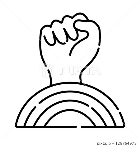 Lgbt pride, hand and rainbow, vector black line icon 128764975