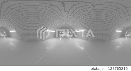 Minimalist Tunnel with White Brick Walls and Bright Lighting 360 vr panorama 128765216