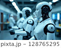 Humanoid robots in a futuristic laboratory. Concept of AI, automation, and robotics innovation. Picture generated by AI 128765295