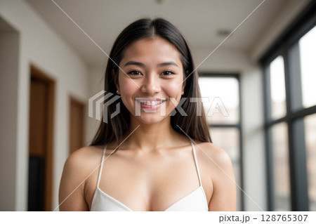 Smiling Young Woman in Modern Interior 128765307
