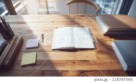 テーブルの上に置かれた文房具の背景 128765568