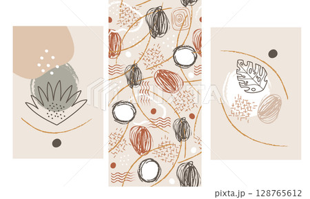 Boho style Abstract Posters and Seamless Pattern Set vector Boho style Abstract Posters and Seamless Pattern Set vector 128765612