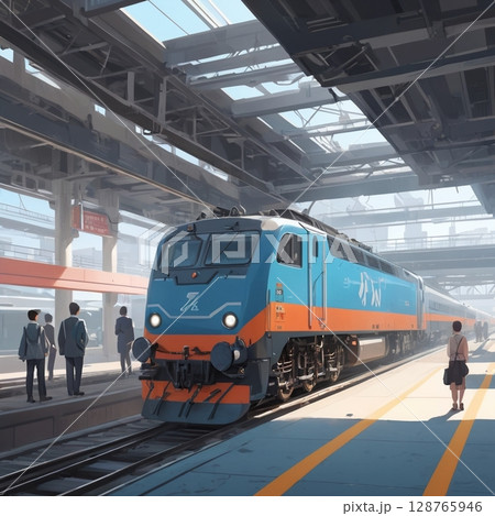 発車を待つレトロな特急電車 128765946