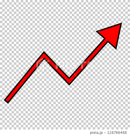 Black border red line graph rising arrow icon Black border red line graph rising arrow icon 128766488