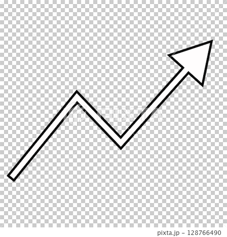 Black and white line graph rising arrow icon Black and white line graph rising arrow icon 128766490