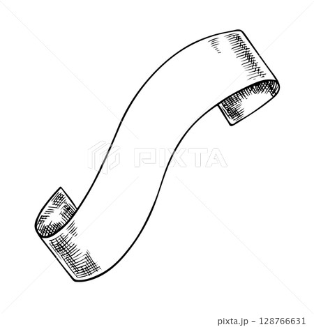 Label tape for an inscription. A vector black and white graphic illustration, hand-drawn on a white background. An element of design for labels, menus, packages, and posters. Label tape for an inscription. A vector black and white graphic illustration, hand-drawn on a white background. An element of design for labels, menus, packages, and posters. 128766631