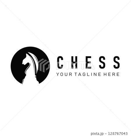 Chess logo design concept simple black silhouette chess game club vintage old design illustration templet 128767043