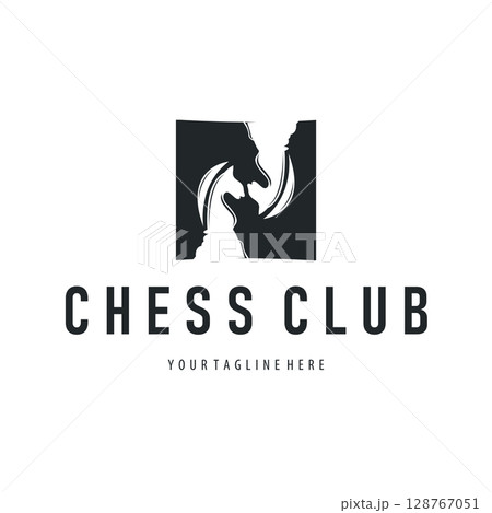 Chess logo design concept simple black silhouette chess game club vintage old design illustration templet Chess logo design concept simple black silhouette chess game club vintage old design illustration templet 128767051
