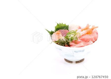 海鮮丼 丼もの エビ マグロ サーモン 明るい背景 海鮮丼 丼もの エビ マグロ サーモン 明るい背景 128767450