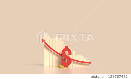 The Red Dollar Symbol and coins for Business concept 3d Rendering. The Red Dollar Symbol and coins for Business concept 3d Rendering. 128767481