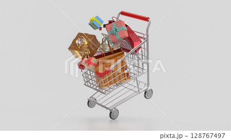 The Gift box  in Shopping cart for marketing or business concept 3d Rendering. 128767497