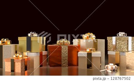 The Gold gift box for celebration or marketing concept 3d Rendering. 128767502