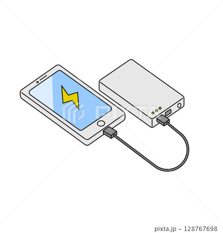 充電中のモバイルバッテリー 128767698