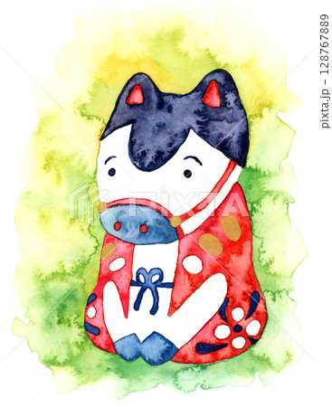 水彩画　挨拶　うま 128767889