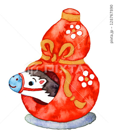 水彩画　瓢箪から駒 128767890