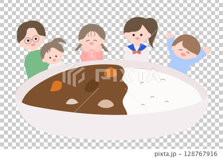 孩子和父母吃咖哩的插圖 128767916