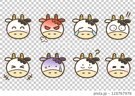 うしこの表情アイコンセット(顔のみ)|ほっこり系牛キャラ素材 うしこの表情アイコンセット(顔のみ)|ほっこり系牛キャラ素材 128767976