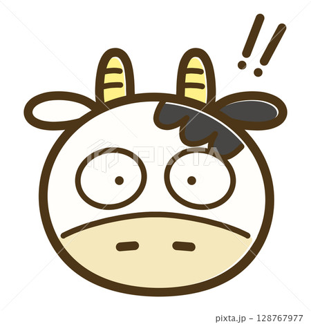 うしこの驚き顔アイコン｜びっくりした牛キャラ・リアクション素材 128767977
