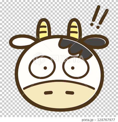 うしこの驚き顔アイコン｜びっくりした牛キャラ・リアクション素材 128767977