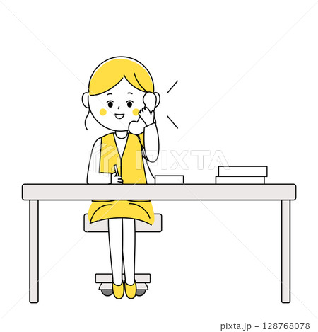 メモを取って電話で話す会社員の女性のイラスト 128768078