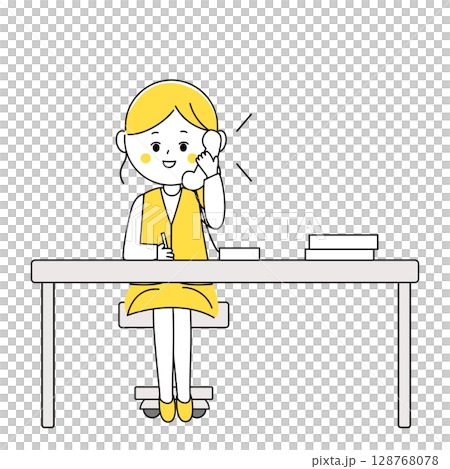 メモを取って電話で話す会社員の女性のイラスト 128768078