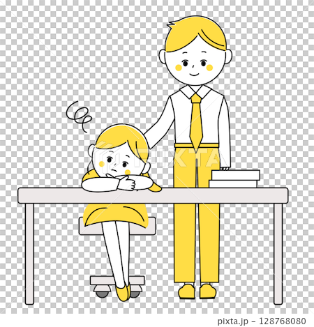 Illustration of a businessman encouraging a troubled woman 128768080