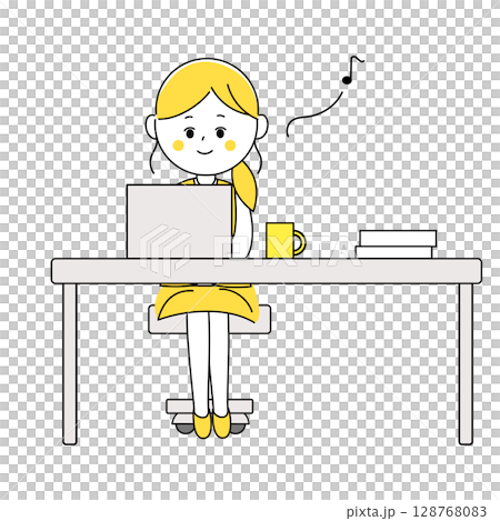 ご機嫌にパソコンで仕事をするビジネスウーマン 128768083